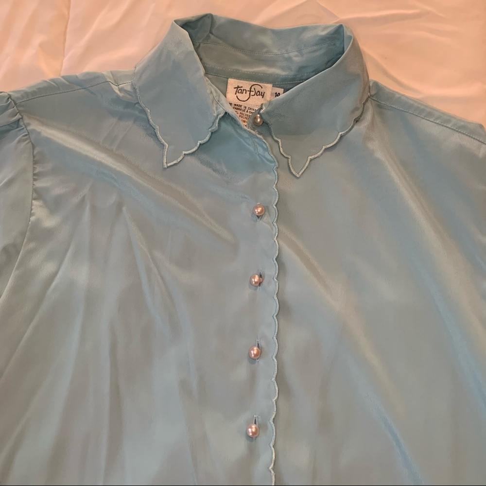 Tiffany Blue Tan F Jay Pearl Button Up Shirt Size 14 View 5